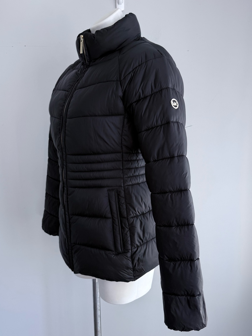 Michael Kors Packable Puffer Jacket Black Quilted Gold Hardware Size S Fitted - Picture 9 of 16
